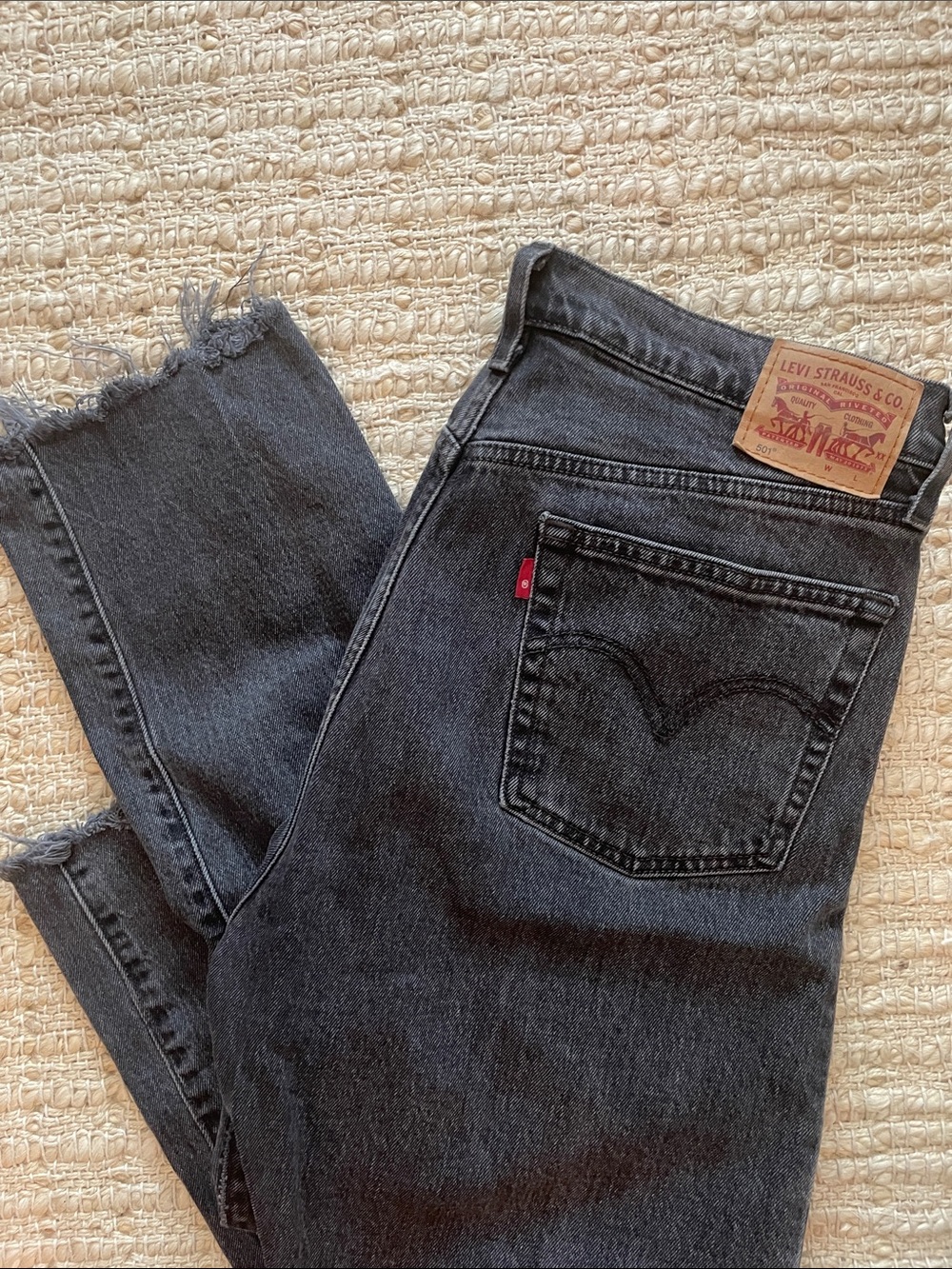 Levi's 501 Black Frayed Hem High-Rise Straight Jeans